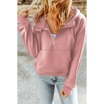 Women's Comfy Quarter Zip Kangaroo Pocket Hoodie - Sweet Lover Fashion
