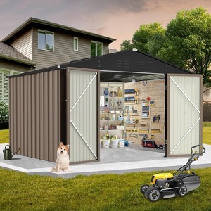 7.84x7.84 Ft Outdoor Storage Shed, Large Steel Multipurpose Yard Shed, Metal Outdoor Tool Shed with Sloped Roof and Door Lock Design for Yard, Garden - 1 of 4