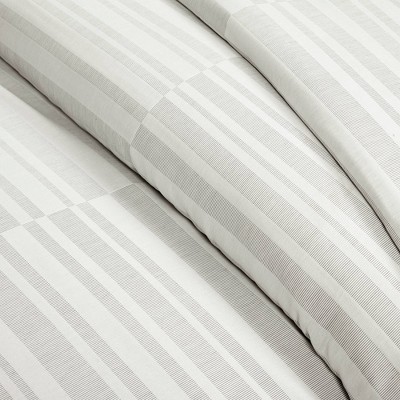 Sawyer Modern Gray and White Striped Full/Queen Duvet Cover Set