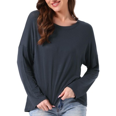 INSPIRE CHIC Women's Loungewear Long Sleeve Oversized Drop Shoulder High Low Hem Tops Sleepwear Shirts