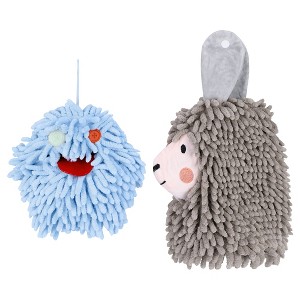 REGALWOVEN 2 Packs Cute Cartoon Alpaca Fuzzy Ball Hand Drying Hanging Ball Towels for Bathroom 7" x 7"/7" x 11" - 1 of 4