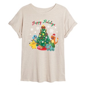 Women's - Pokémon - Christmas Celebration Group Oversized Graphic T-Shirt - 1 of 4