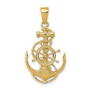 Black Bow Jewelry 14k Yellow Gold Medium Anchor, Ship's Wheel and Rope Pendant - 1 of 4