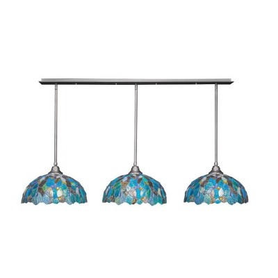 Toltec Lighting Any 3 - Light Chandelier in  Brushed Nickel with 16" Blue Mosaic Art Glass Shade