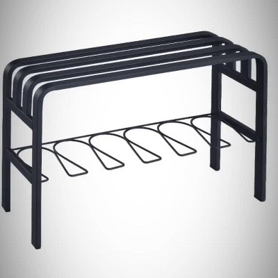 White Metal Entryway Shoe Storage Bench with Curved Wire Frame