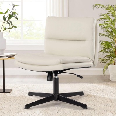 Grungis PU Leather Armless Swivel Office Chair with Wheels,Gaming Chair with Adjustable Height,Computer Chair for Office