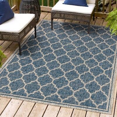 Navy/Gray Moroccan Trellis 9' x 12' Reversible Indoor/Outdoor Rug