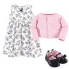 Hudson Baby Infant Girl Cotton Dress, Cardigan and Shoe 3pc Set, Toile, 0-3 Months - 2 of 4