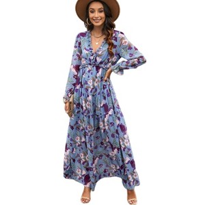 Garvee Womens Boho Floral Maxi Dresses Fall Long Sleeve V Neck Flowy Elegant Wedding Guest Vacation Outfits - 1 of 3