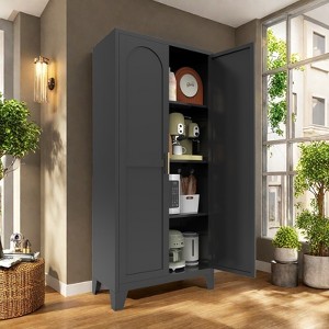 KTMBDW 61'' 2 Shapely Doors Cabinet, Metal Storage Cabinet with Doors and Adjustable Shelves, Metal Pantry Cabinets for Bedroom, Living Room, Kitchen - 1 of 4