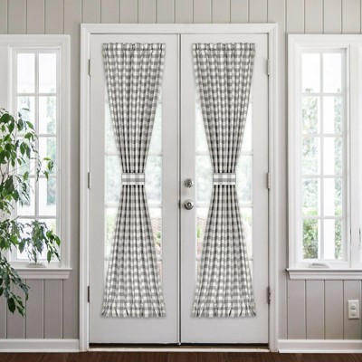 Kate Aurora Plaid Country Farmhouse French Door Curtain Panel With Matching Tieback
