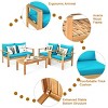 Tangkula 8PCS Patio Acacia Wood Conversation Furniture Set w/ Turquoise Cushions - 3 of 4