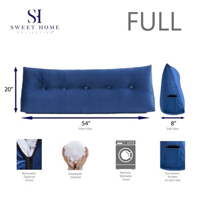 Full Size Blue Velvet Triangle Headboard Wedge Cushion