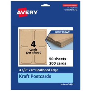 Avery Kraft Brown Postcards, 3-1/2" x 5" Rectangle Scalloped Edge - 1 of 4