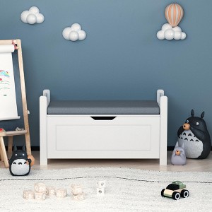 LOVSON Kids Toy Storage Chest,White Flip-Top Toy Box for Boys and Girls, Large Bench with Cushion Seat and Safety Hingefor Nursery , Playroom - 1 of 4
