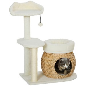 PawHut 31" Cat Tree Tower with Sisal Scratching Posts, Cat Condo, Cat Beds, Platform and Toy Ball, Cat Activity Center for Indoor Cats, Cream White - 1 of 4