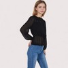 Anna-Kaci Women's Sheer Yoke Long Sleeve Blouse with Ruffle Neckline and Cinched Waist Detail - 3 of 4