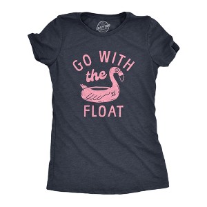 Womens Go With The Float T Shirt Funny Pink Flamingo Pool Floatie Joke Tee For Ladies - Crazy Dog Women's T Shirt - 1 of 4