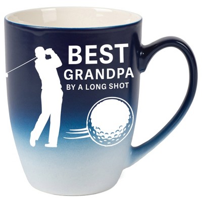 Elanze Designs Best Grandpa By A Long Shot Two Toned Ombre Matte Navy Blue and White 12 ounce Ceramic Stoneware Coffee Cup Mug