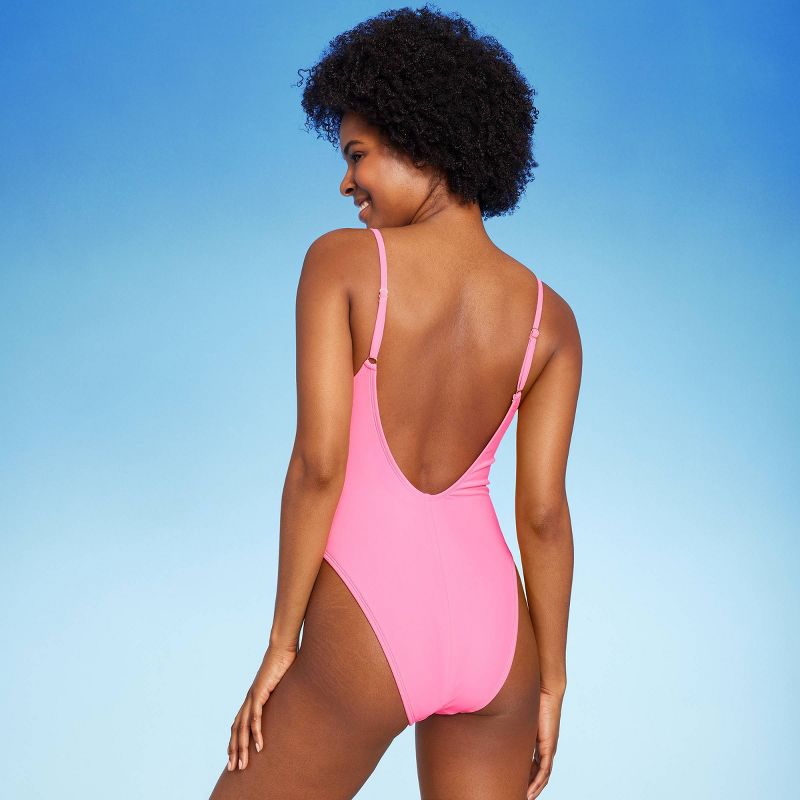 Women's High Leg Cheeky Scoop Back One Piece Swimsuit - Wild Fable™, 3 of 9