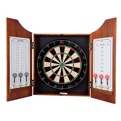 Trademark Games Ultralight Pro-Style Dart Board and Darts in Beveled Wood Dart Cabinet