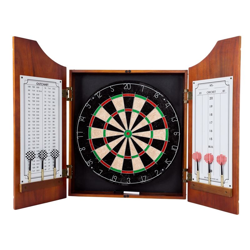 Trademark Games Ultralight Pro-Style Dart Board and Darts in Beveled Wood Dart Cabinet, 1 of 8