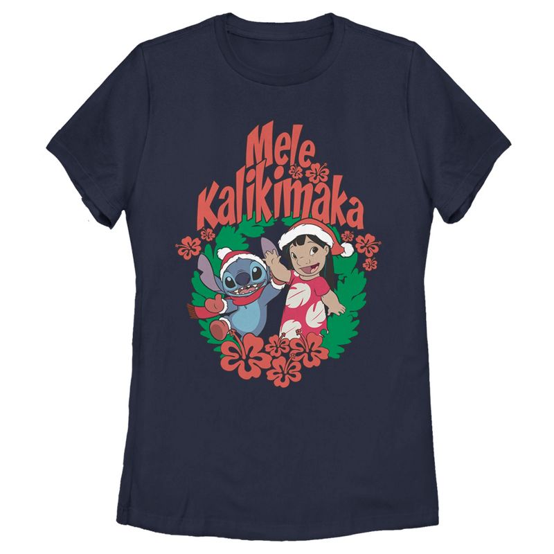 Women's Lilo & Stitch Mele Kalikimaka Christmas T-Shirt, 1 of 5