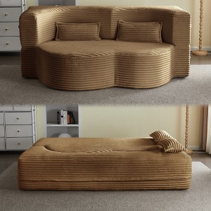 PAGED Modern Floor Sofa with 2 Pillows, Foam-Filled Sleeper Sofa Bed with Teddy Fabric for Living Room, Apartment, No Assembly Required - 1 of 4