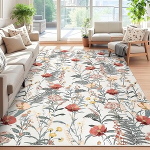 Modern Living Room Rugs Floral Rustic Area Rug Soft Foldable Accent Rug Low Pile Non-Slip Rug for Dining Room Home Office - 1 of 4