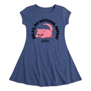 Girls' - Pokémon - Slowpoke Relax Repeat Fit & Flair Cap Sleeve Dress - 1 of 3