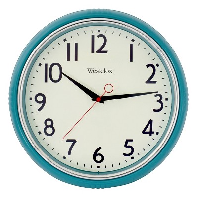 Teal Blue Retro 12" Wall Clock with Chrome Bezel
