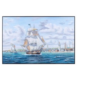 Old Modern Handicrafts “Whaler ‘Lexington’ Leaving Nantucket” Oil Painting – Hand-Painted Marine Canvas Wall Art, 47x31 in. - 1 of 4