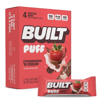 Built Bar Strawberries 'N Cream Puff Protein Bars - 15g Protein - 4ct