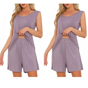 INSPIRE CHIC Women's 2 Pcs Cotton Soft Sleeveless Cami & Shorts Pajama Set - 1 of 4
