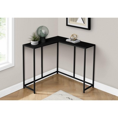 Black Metal and Wood L-Shaped Corner Console Table with Storage