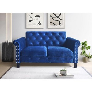 Home Design Casper Velvet Rolled Arm Loveseat, Navy Blue - 1 of 4
