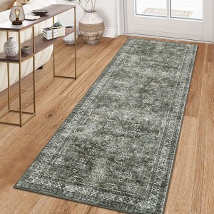 Vintage Machine Washable Rug for Living Room Non-Slip Non-Shedding Distressed Floral Printed Indoor Carpet - 1 of 4