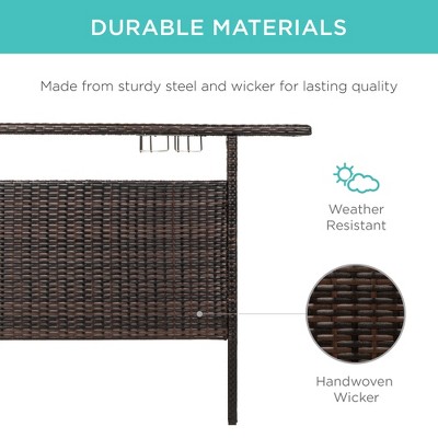 Modern Outdoor Wicker Bar Counter Table with Steel Shelves - Brown