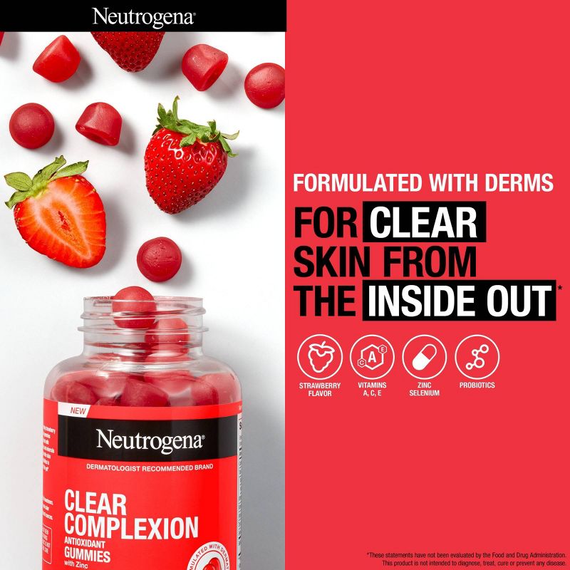 Neutrogena Clear Complexion Antioxidant Gummies with Zinc, Vitamin A, C &#38; E - Strawberry Flavor - 60 ct, 4 of 12