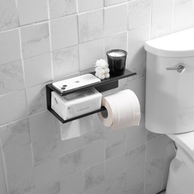 Matte Black Stainless Steel Wall Mounted Toilet Paper Holder with Shelf