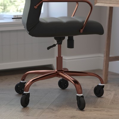 High Back Black Leather Executive Swivel Office Chair with Rose Gold Frame