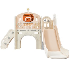 Garvee Slide Set, toddler playground outdoor with Slide, Arch Tunnel, Ring Toss, and Basketball Hoop - 1 of 4
