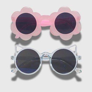 Willow & Ruby 2 Pack Infant's Sunglasses for Girls (Infant, Baby) in Pink Flower & Glossy Blue Cat - 1 of 4