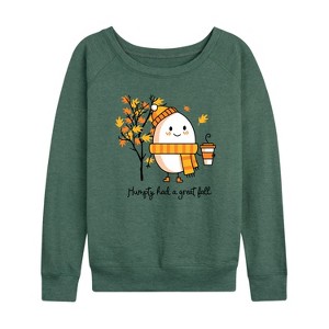 Women's - Instant Message - Humpty Had A Great Fall Lightweight French Terry Wide Neck Long Sleeve Graphic Shirt - 1 of 4