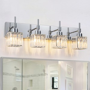 LLHZSY Modern Dimmable Crystal Bathroom Light Fixtures Over Mirror Glam Vanity Lights - 3/4/5 Light - Black+Gold/Chrome/Black/Gold - 1 of 4
