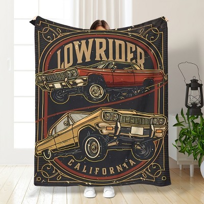 Vintage Car Flannel Fleece Throw Blanket - Mid-Century Lowrider California Design, All-Season, Home Decor - Christmas Gifts