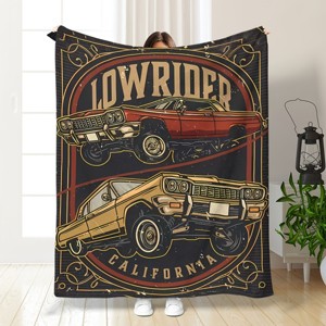 Vintage Car Flannel Fleece Throw Blanket - Mid-Century Lowrider California Design, All-Season, Home Decor - Christmas Gifts - 1 of 4