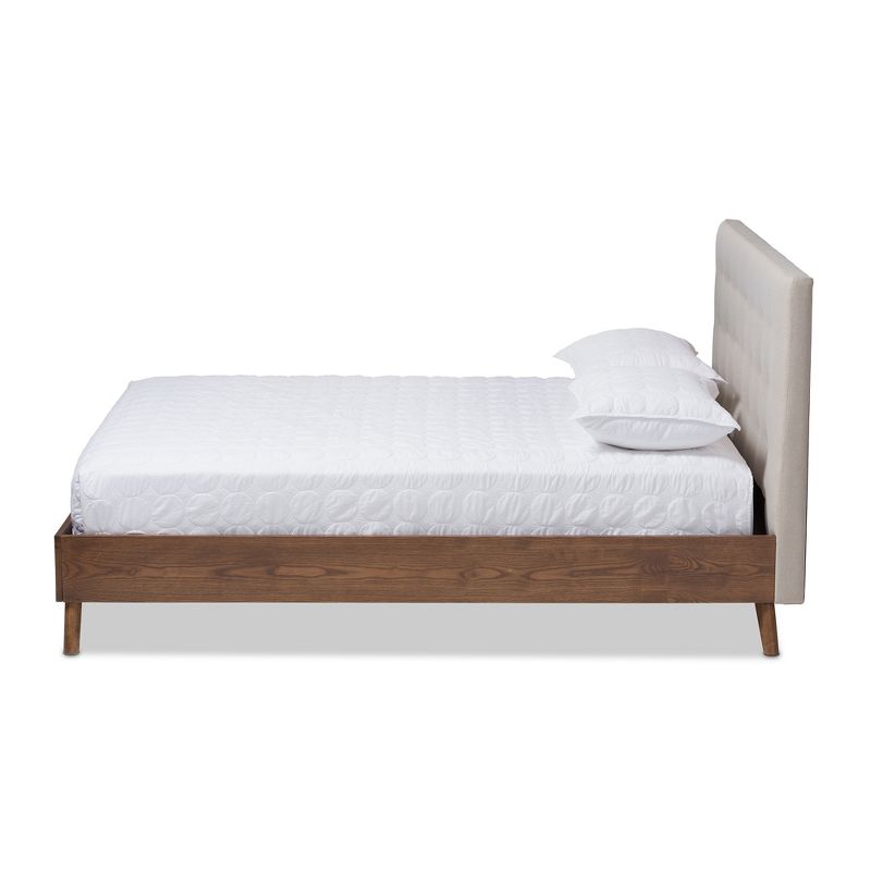 King Alinia Mid Century Retro Modern Fabric Upholstered Walnut Wood Platform Bed - Baxton Studio, 3 of 10