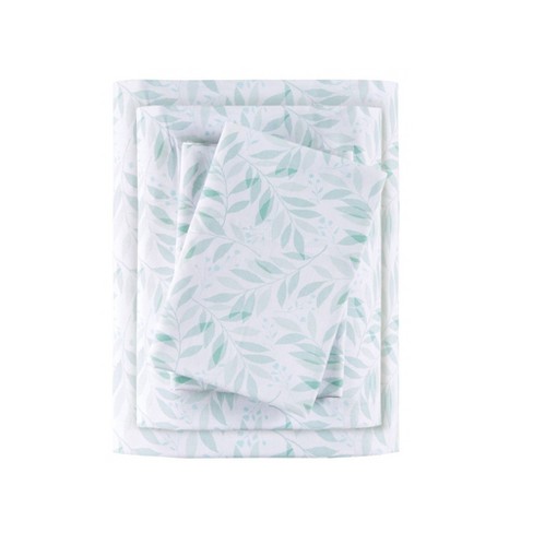 King 200 Thread Count Printed Cotton Sheet Set Green Leaves : Target
