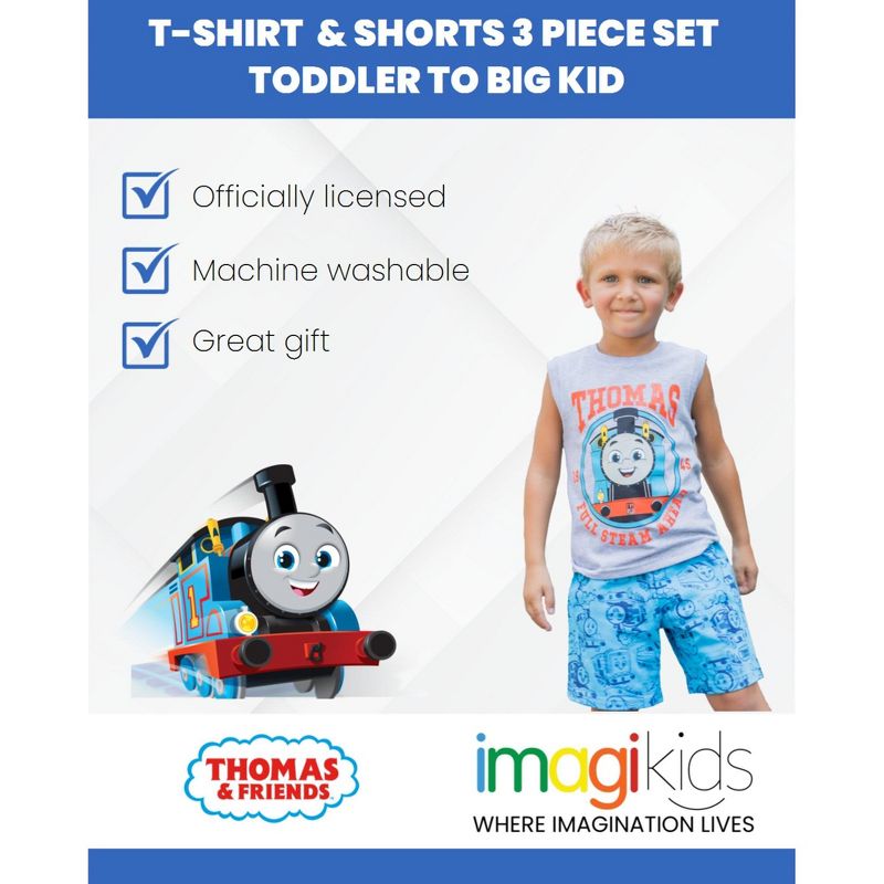 Thomas & Friends Tank Engine 3 Piece Outfit Set: T-Shirt Tank Top Shorts, 3 of 9